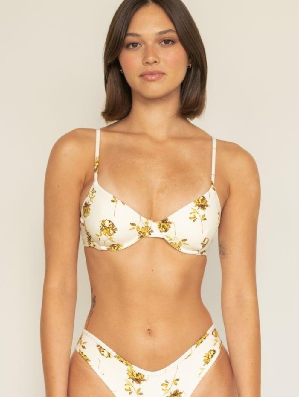 Montce Gold Filigree Print Bikini Top, Medium, White & Gold